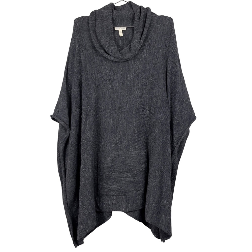 Eileen Fisher Cowl Neck Knit Poncho Sweater Charcoal Gray Medium Large Lagenlook